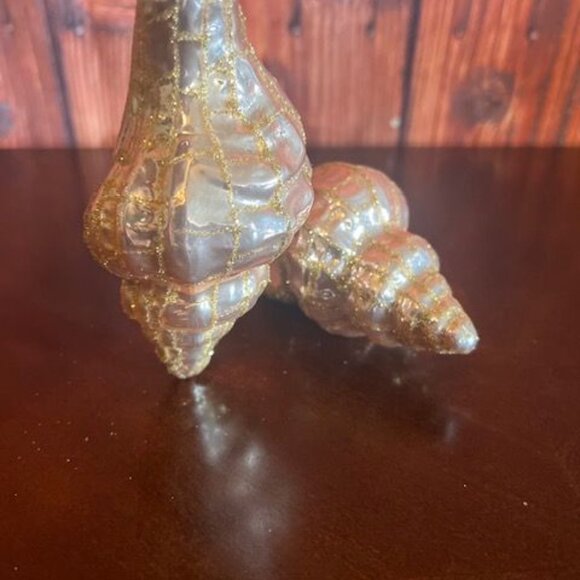 Glass seashell Christmas Ornament Rose Gold Set Of 2 Elegant Holiday Decor - Picture 8 of 12